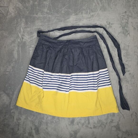 Crown & Ivy Women's Sz 10 Blue Yellow White Striped 100% Cotton A-Line Skirt - Picture 2 of 13